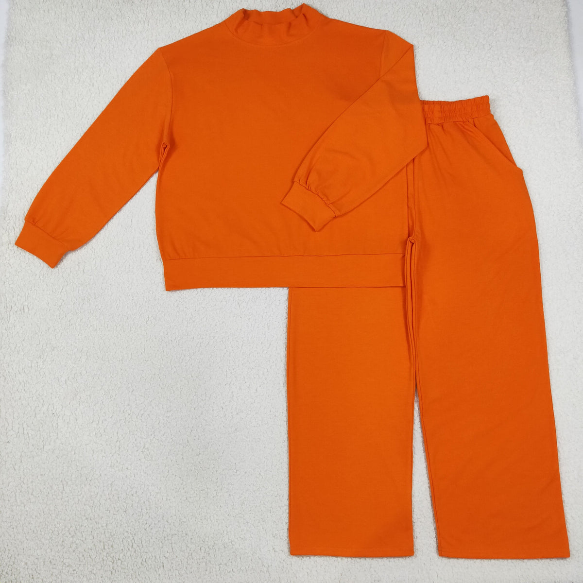 Mama and Me Girls Orange Long Sleeves Choker Shirts Pockets Flare Pant Clothes Sets