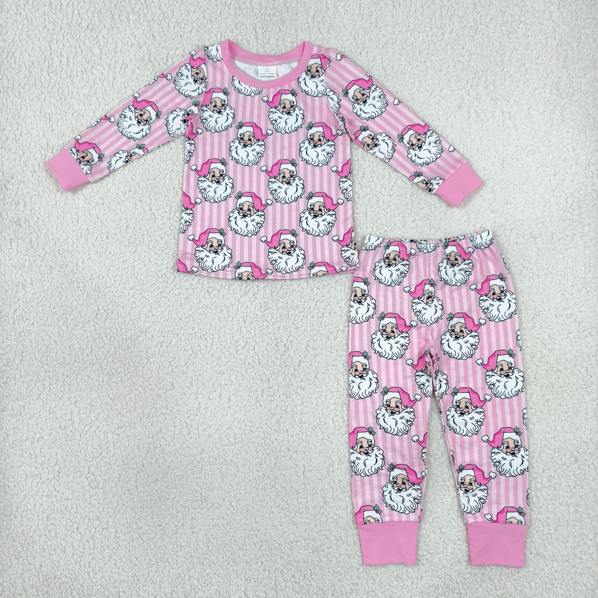 GLP3440 Baby Girls Long Sleeve Pink Stripe Santa Top Pant Christmas Pajamas Set