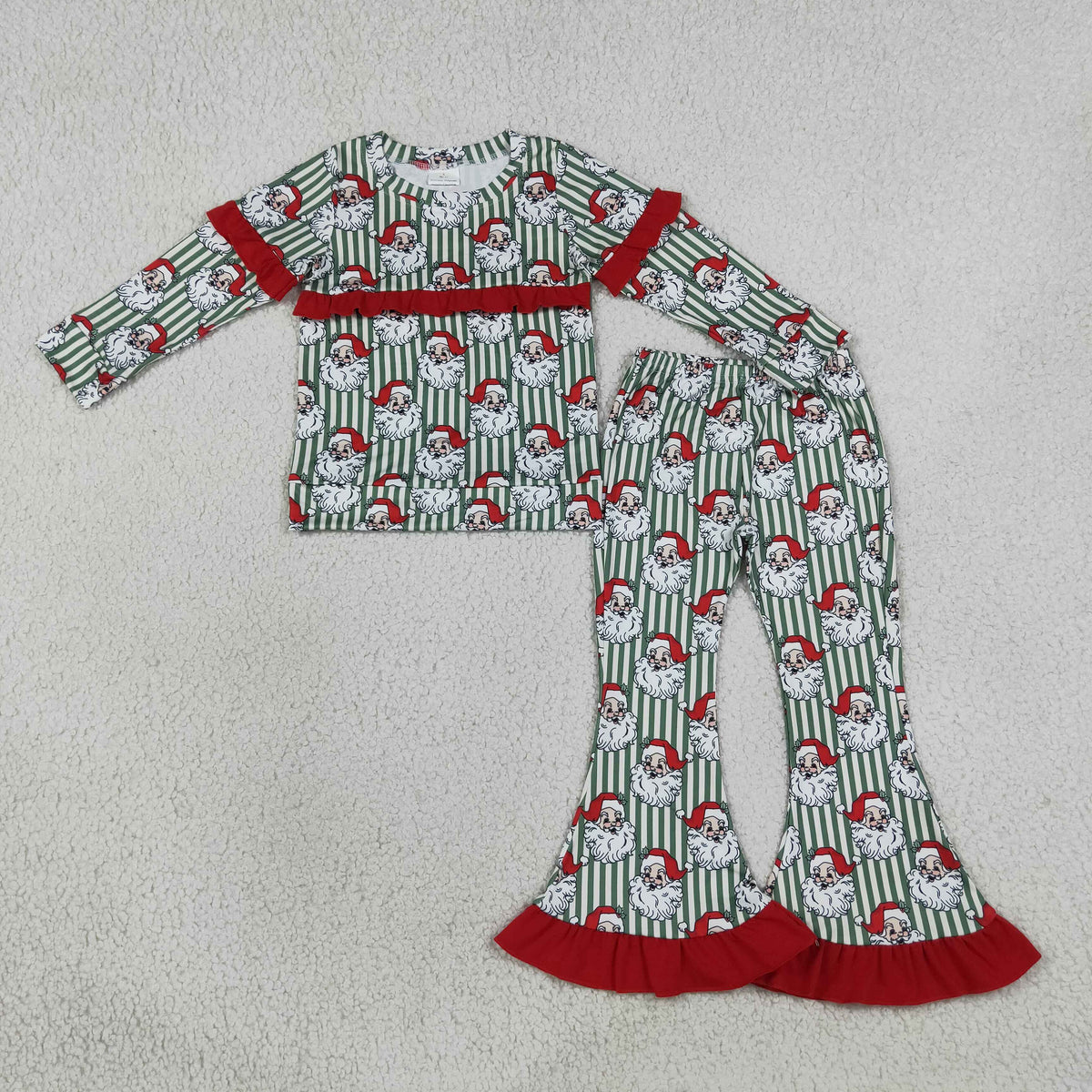 Sibling Baby Girls Santa Pockets Stripe Tunic Ruffle Pants Christmas Clothes Sets