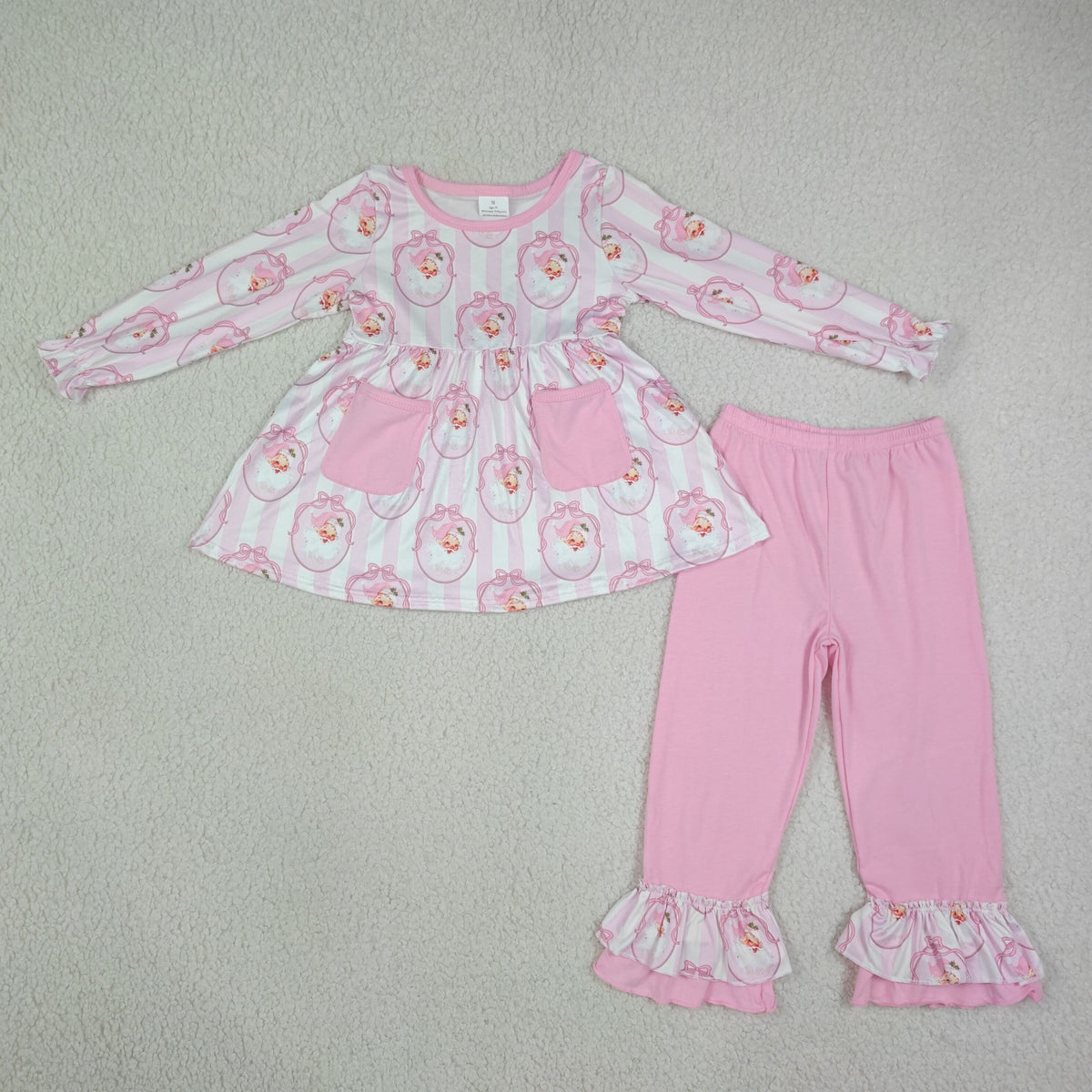 GLP3456 Baby Girls Pink Stripe Santa Pockets Tunic Ruffle Pant Christmas Clothes Set
