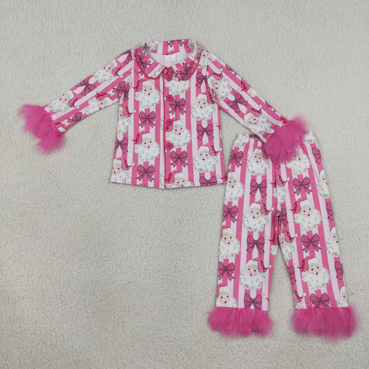 Sibling Baby Girls Long Sleeve Christmas Button Top Pant Fur Sleeves Pajamas Clothes Sets