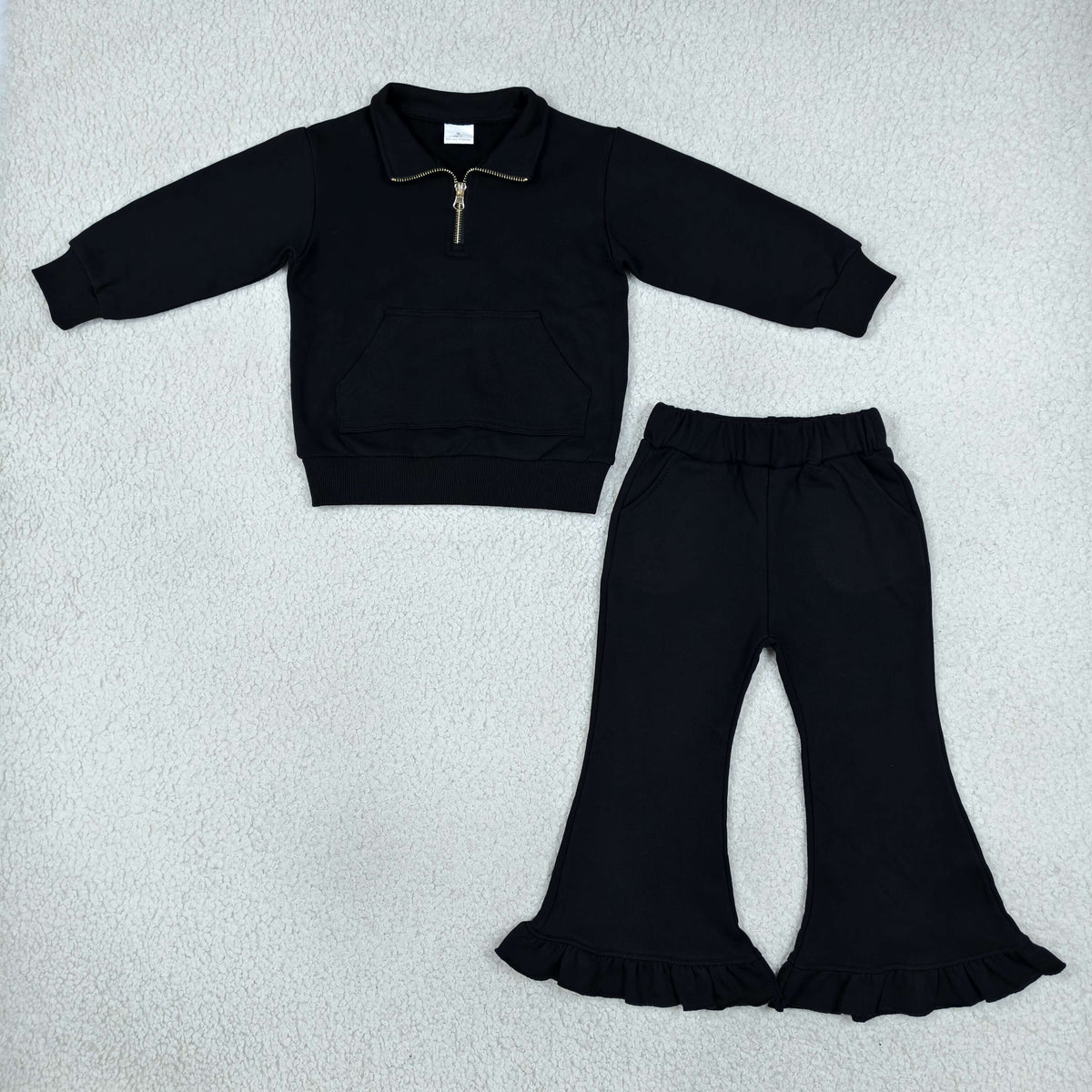 Sibling Baby Girls Long Sleeves Zip Pullovers Ruffle Flare Pant Sweater Clothes Sets