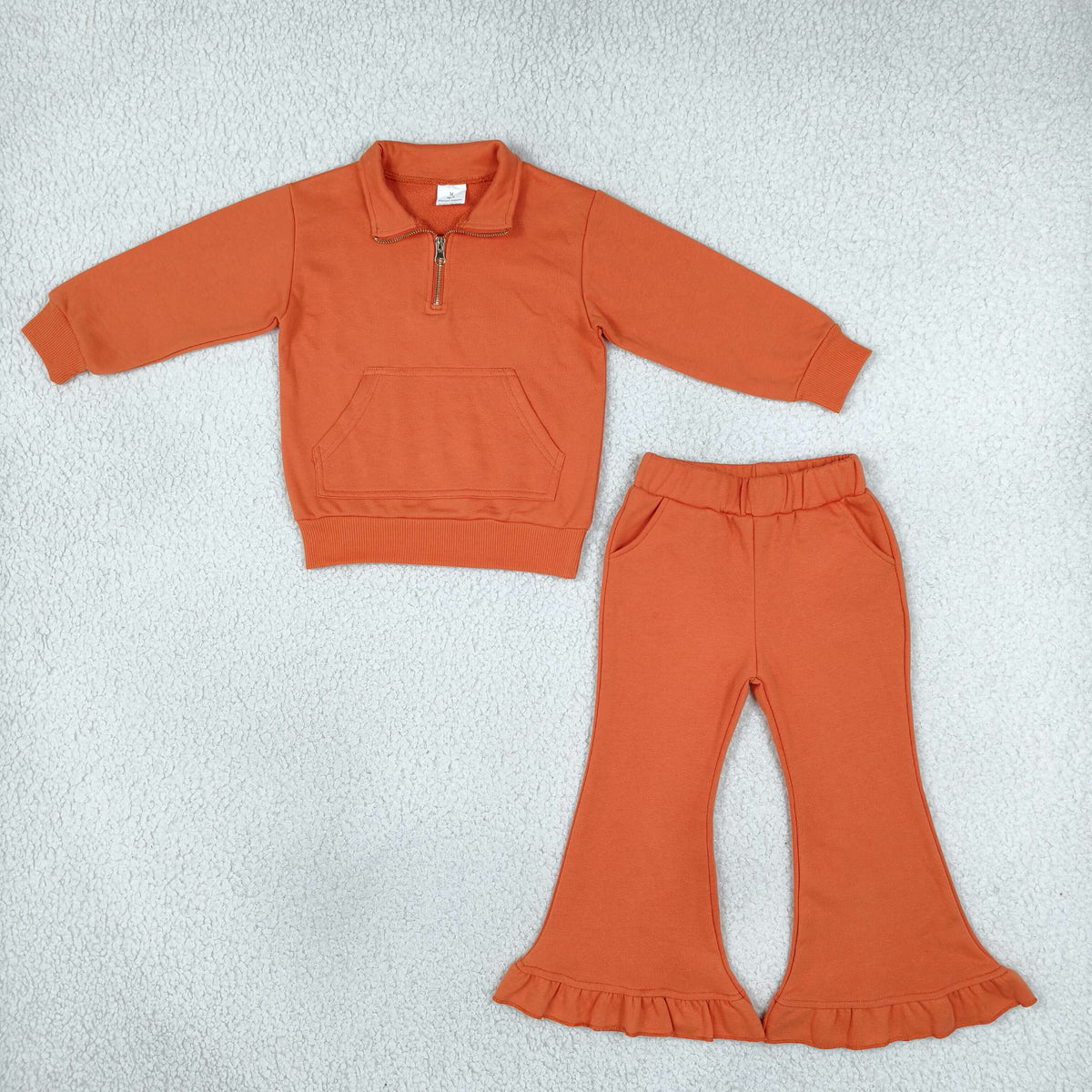 Sibling Baby Girls Long Sleeves Zip Pullovers Ruffle Flare Pant Sweater Clothes Sets