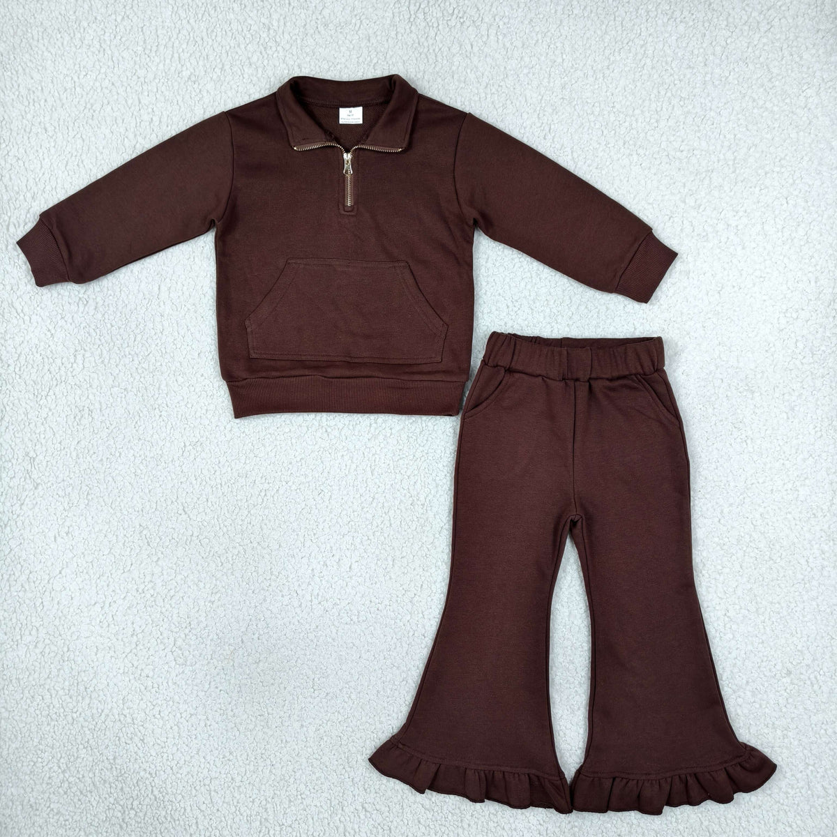 Sibling Baby Girls Long Sleeves Zip Pullovers Ruffle Flare Pant Sweater Clothes Sets