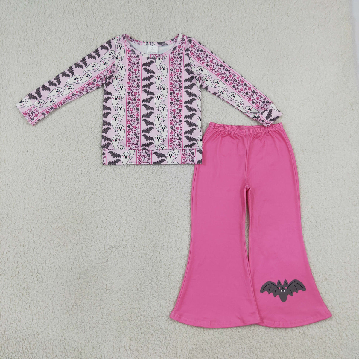 GLP3537 Baby Girls Long Sleeve Ghost Bats Stripe Top Flare Pant Halloween Clothes Set