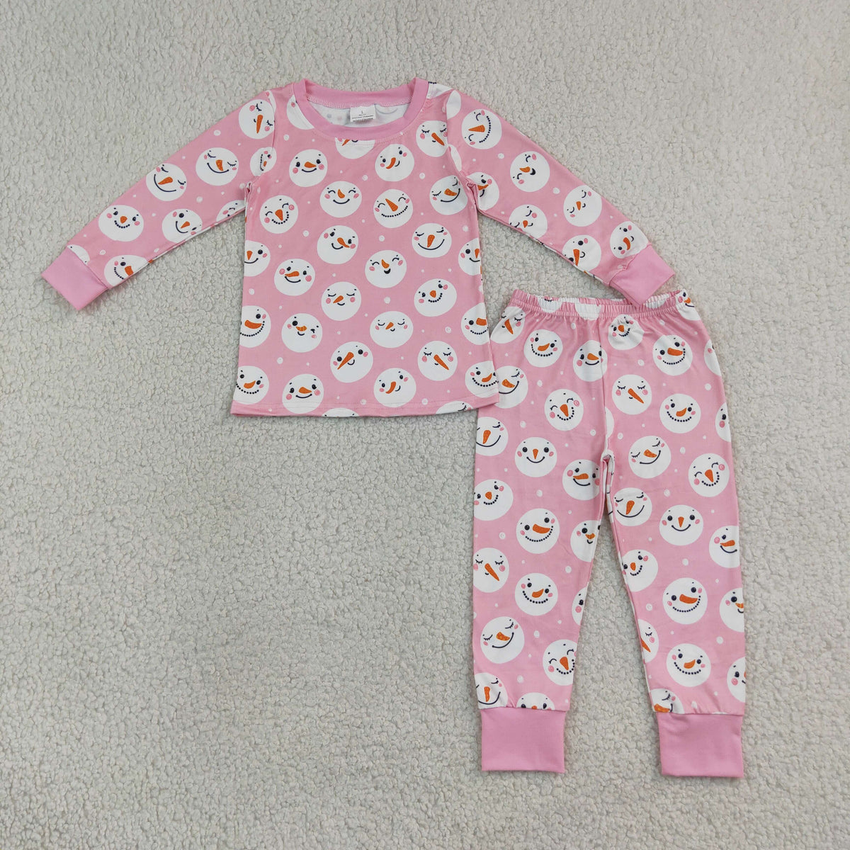 Sibling Baby Girls Pink Snowmen Christmas Pajamas Sets Zip Romper Blanked