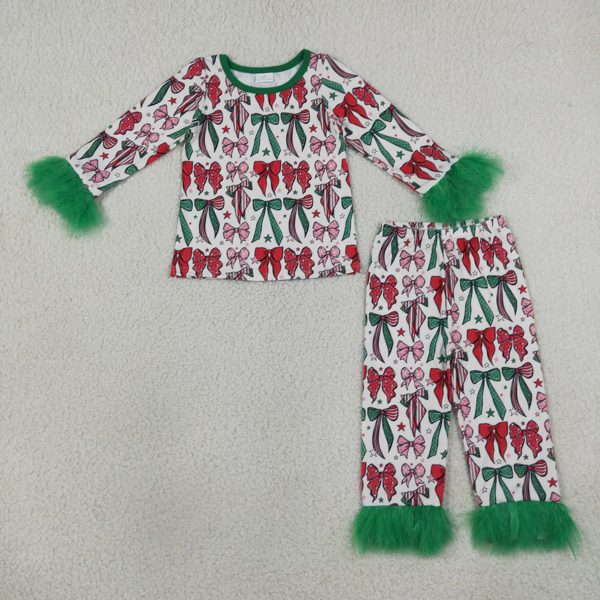 Sibling Baby Girls Bows Pumpkins Button Top Pants Fall Winter Fur Sleeves Pajamas Sets