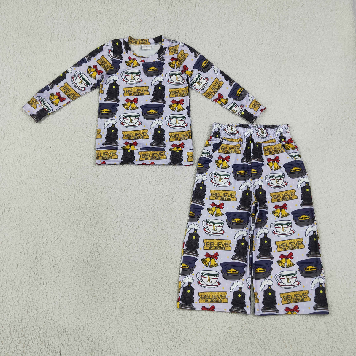 GLP3641 Baby Girls Believe in Jesus Top Pockets Flare Pant Clothes Set