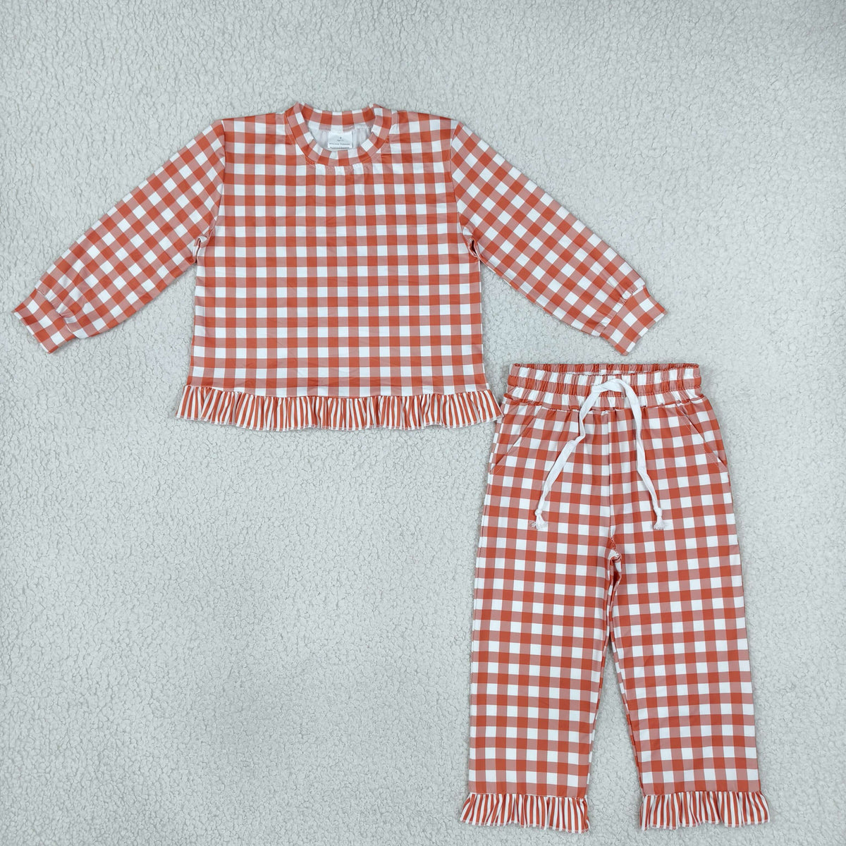 Sibling Baby Girls Long Sleeve Checked Shirt Top Pockets Pant Clothes Sets