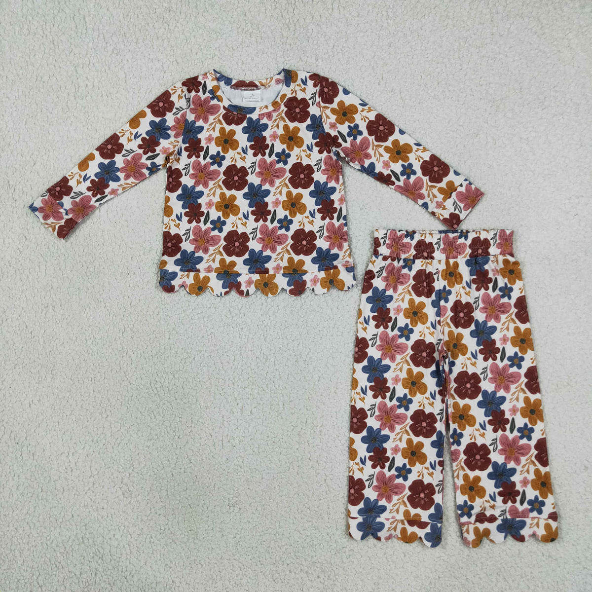 Sibling Baby Girls Pumpkins Flowers Holly Top Pants Fall Christmas Scallop Clothes Sets