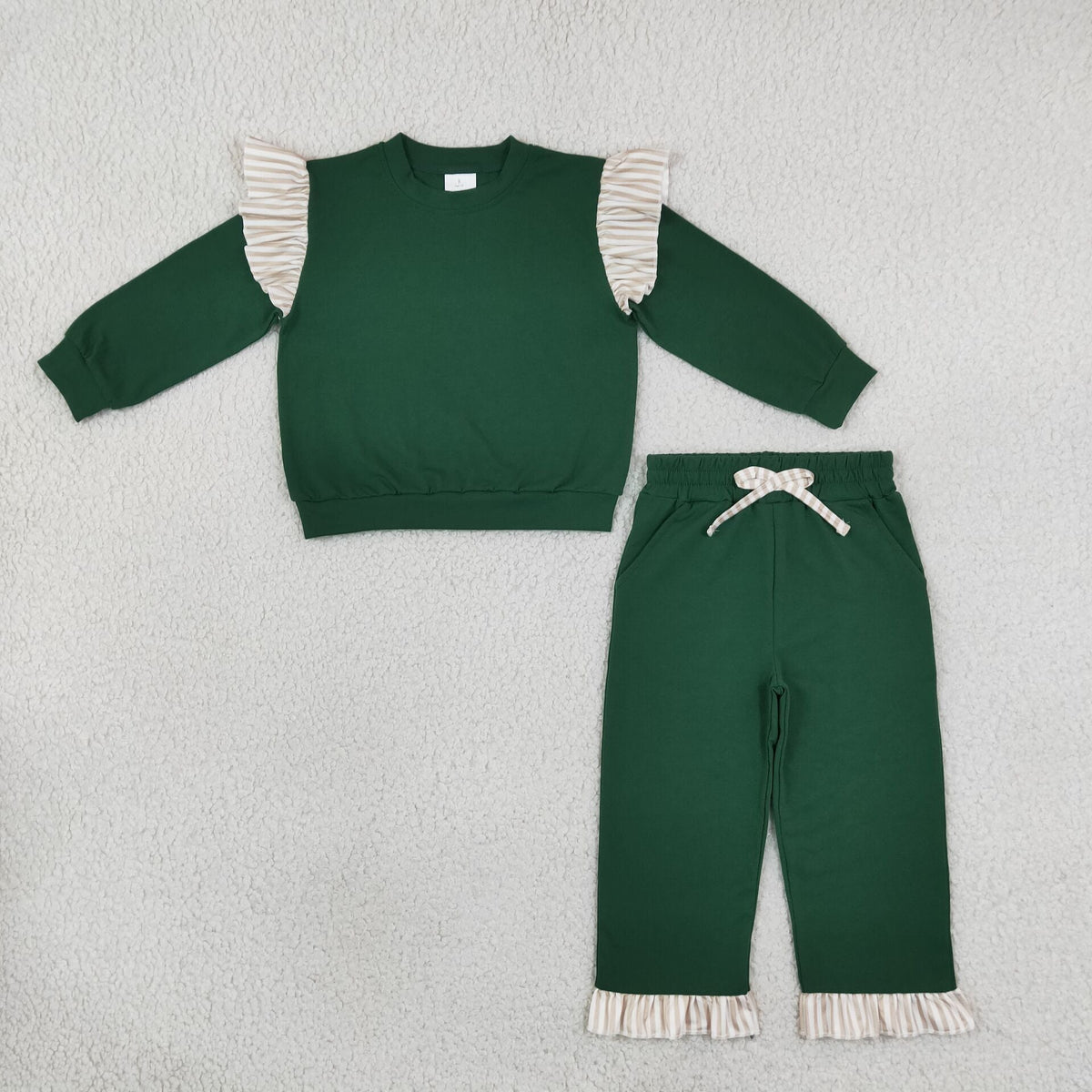 Sibling Baby Girls Long Flutter Sleeves Shirts Top Pockets Ruffle Shorts Pants Clothes Sets