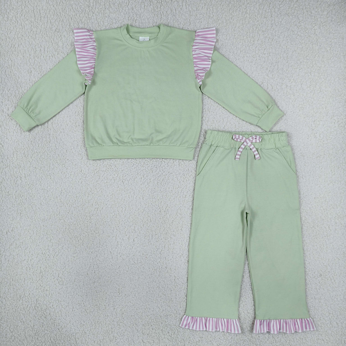 Sibling Baby Girls Long Flutter Sleeves Shirts Top Pockets Ruffle Shorts Pants Clothes Sets