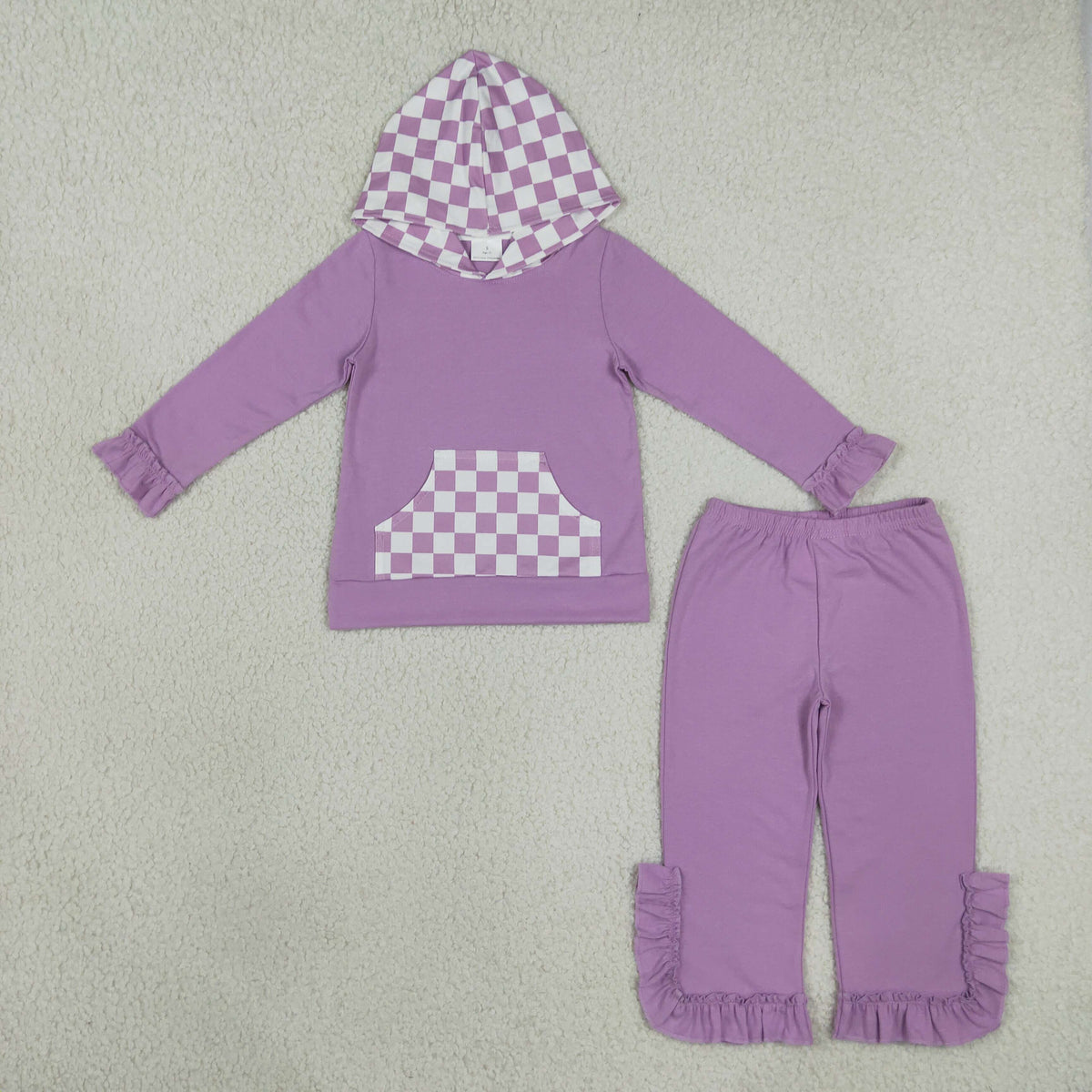 Sibling Baby Girls Long Sleeve Checked Pocket Hoodie Ruffle Pant Cotton Clothes Sets