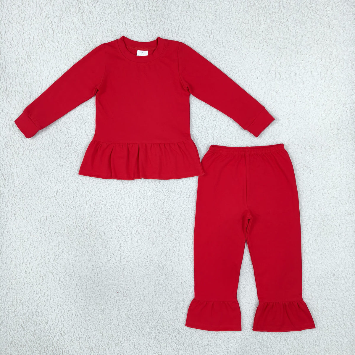 GLP3749 Baby Girls Red Long Sleeve Tunic Ruffle Pant Pajamas Clothes Set