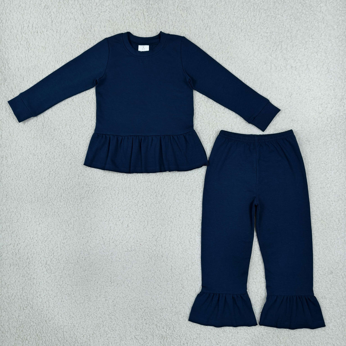 GLP3750 Baby Girls Navy Long Sleeve Tunic Ruffle Pant Pajamas Clothes Set
