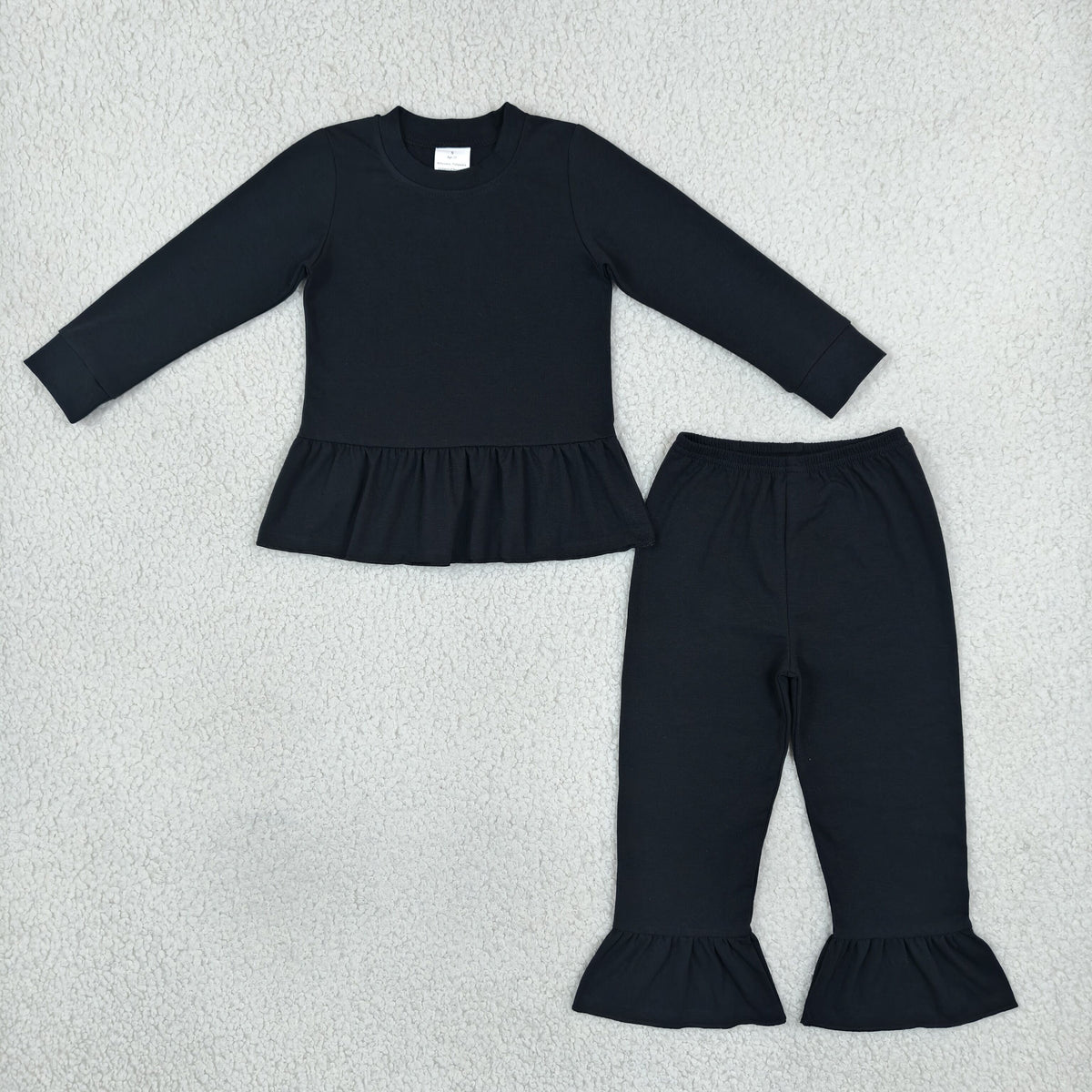 GLP3885 Baby Girls Black Long Sleeve Tunic Ruffle Pant Pajamas Clothes Set