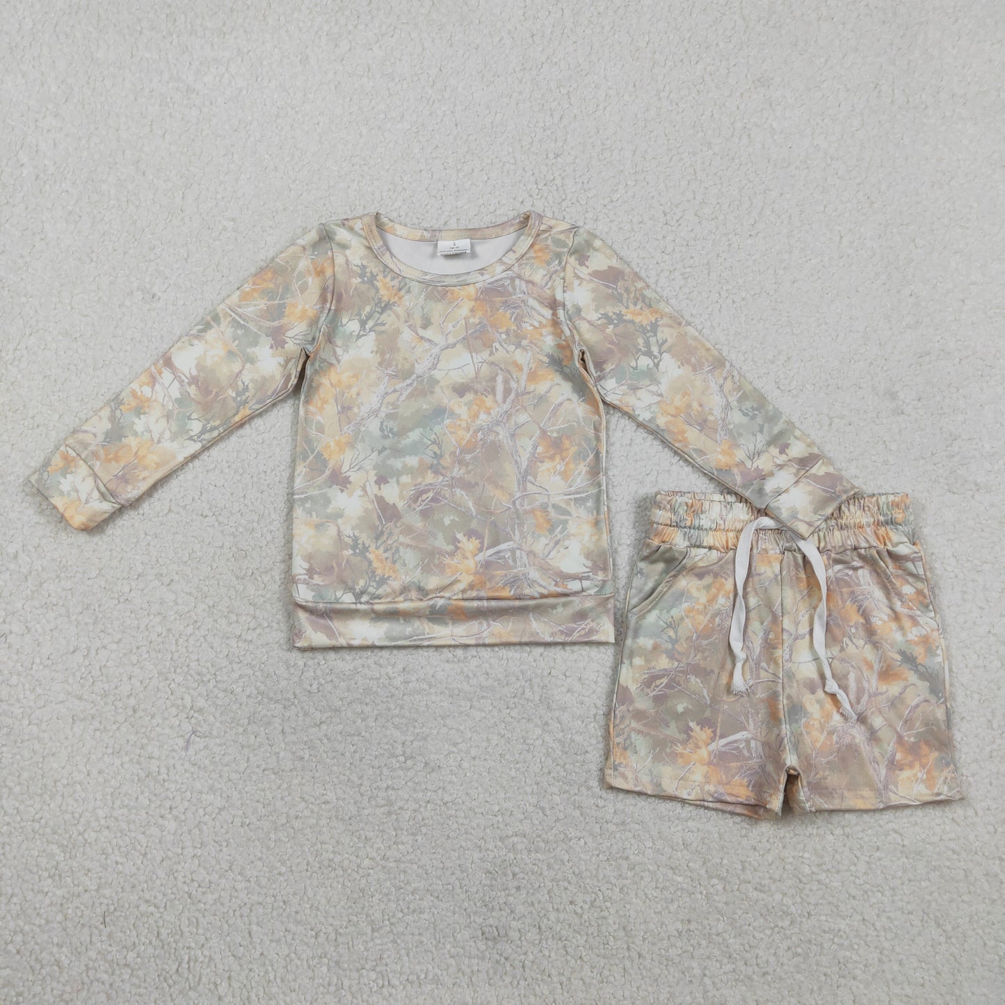 GLS0058 Baby Girls Southern Leaves Camo Long Sleeve Top Pockets Short Clothes Sets