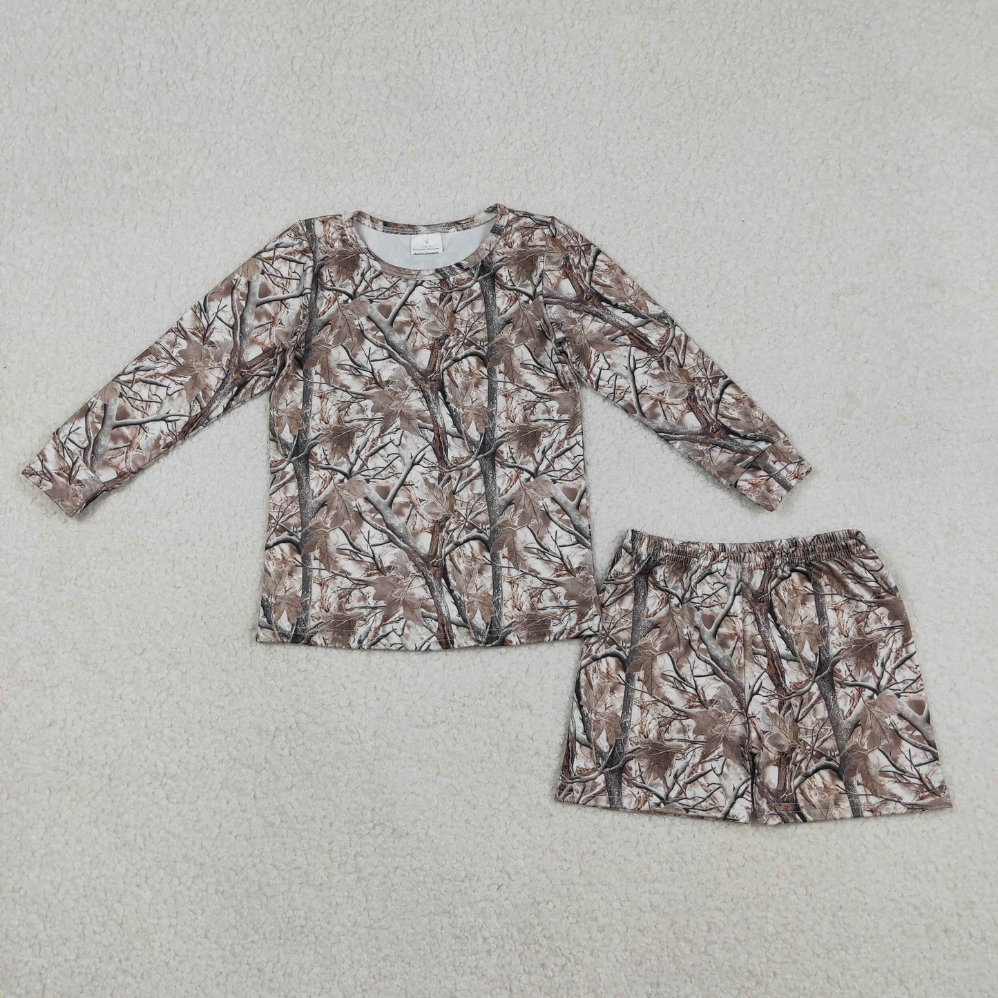 GLS0063 Baby Girls Southern Leaves Camo Long Sleeve Top Shorts Hunting Pajamas Sets