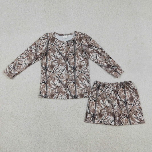GLS0063 Baby Girls Southern Leaves Camo Long Sleeve Top Shorts Hunting Pajamas Sets