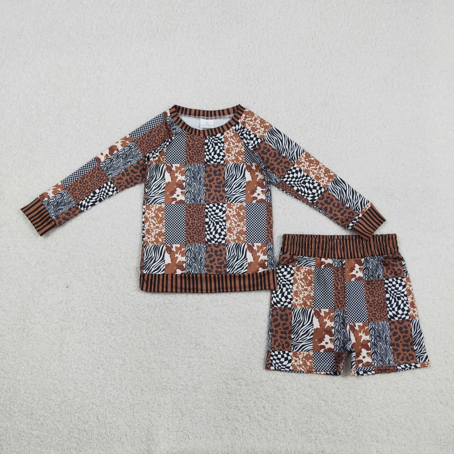 GLS0079 Baby Girls Leopard Cow Print Long Sleeve Top Pockets Short Western Clothes Sets