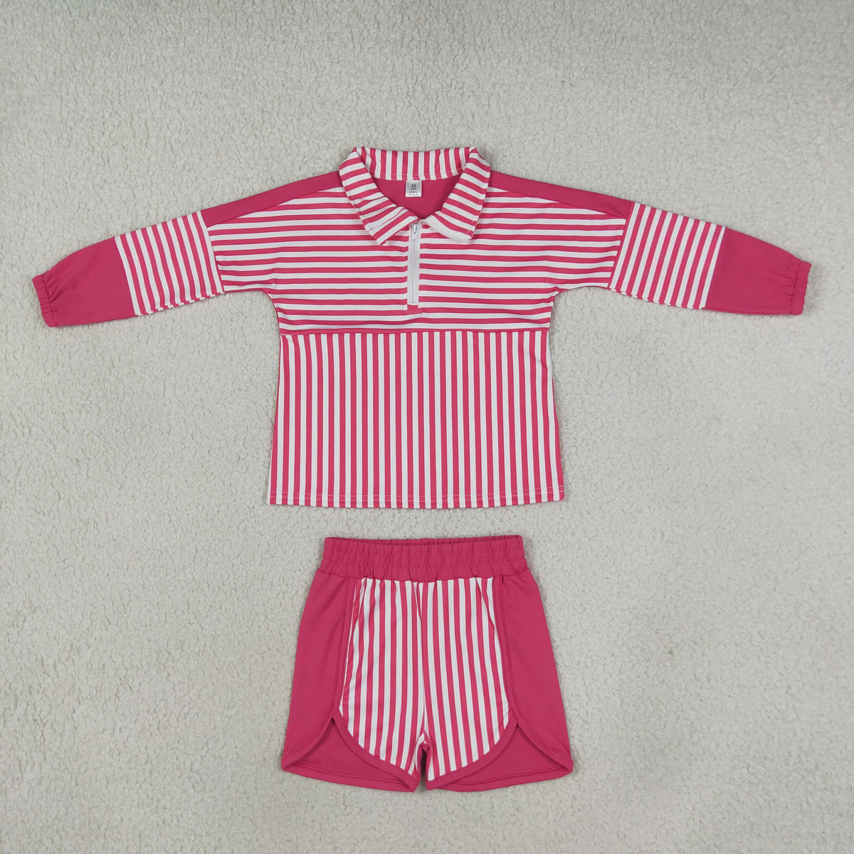 Sibling Baby Girls Long Sleeve Stripe Zip Pullovers Top Shorts Yoga Active Clothes Sets