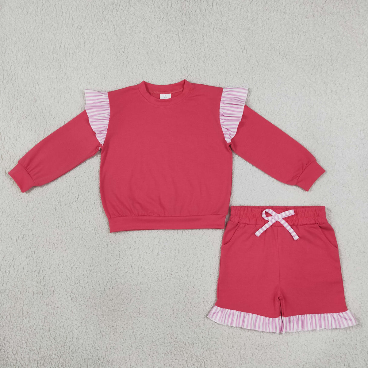 Sibling Baby Girls Long Flutter Sleeves Shirts Top Pockets Ruffle Shorts Pants Clothes Sets