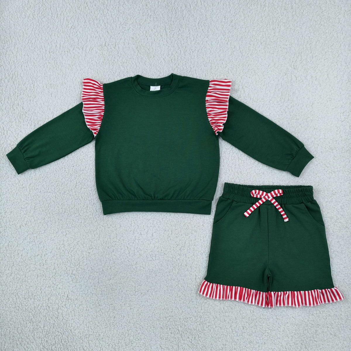 Sibling Baby Girls Long Flutter Sleeves Shirts Top Pockets Ruffle Shorts Pants Clothes Sets