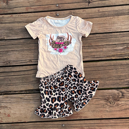 cowgirl t-shirts leopard Shorts Sets GSD0047