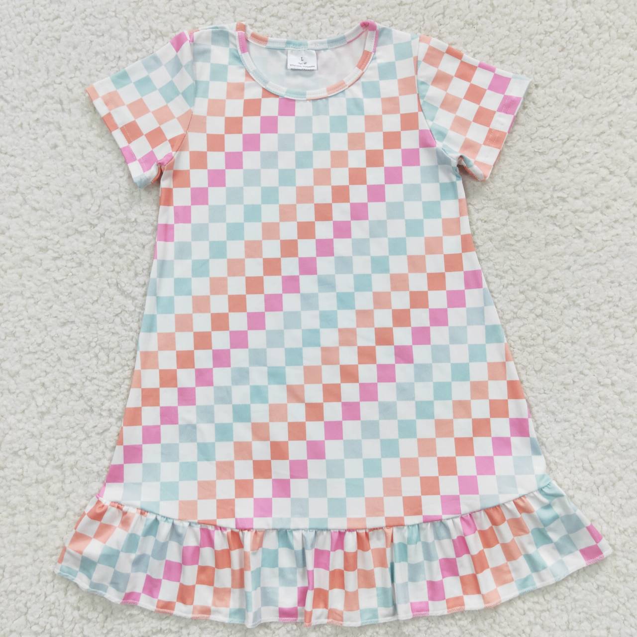 Sibling Baby Girls Flowers Checked Ruffle Knee Length Dresses