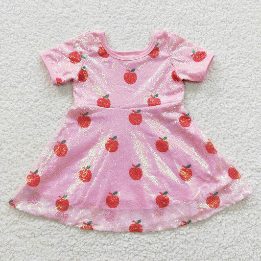 Back to school girl red apple sequined glitter pink dress GSD0437
