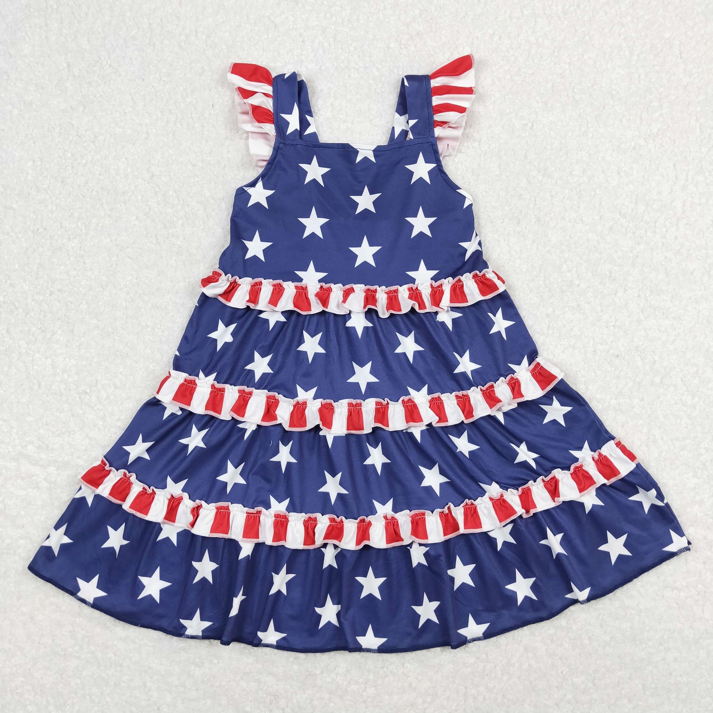 Sibling Baby Girls Stars Stripe 4th of July Shorts Clothes Sets Knee Length Dresses