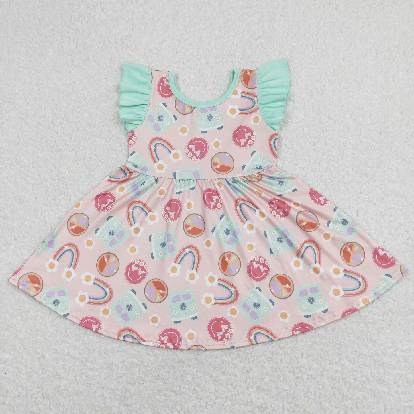 Sibling Baby Girls Flowers Plaid Flutter Sleeve Ruffle Knee Length Dresses