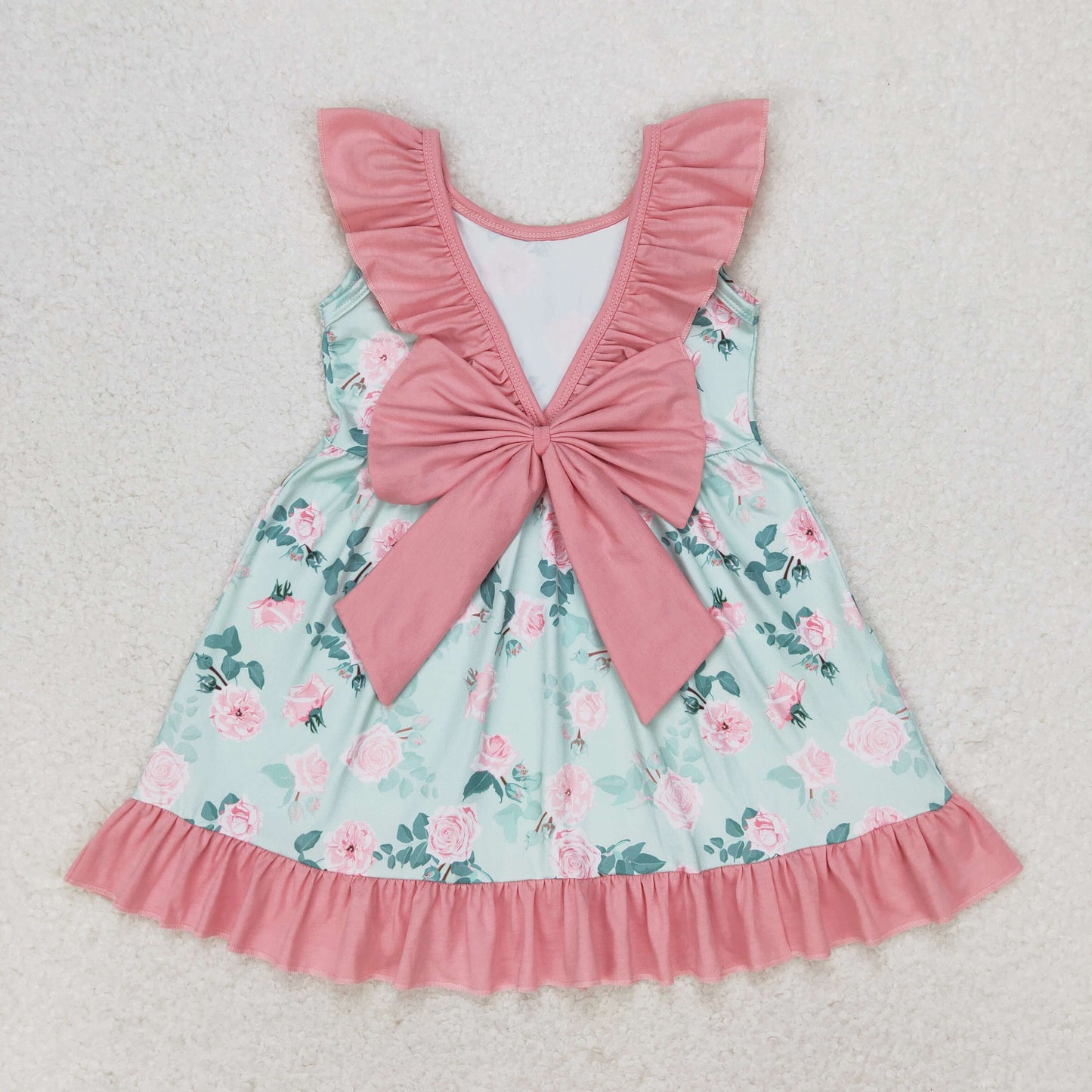 Sibling Baby Girls Flowers Plaid Sleeveless Ruffle Collar Back Bow Knee Length Dresses