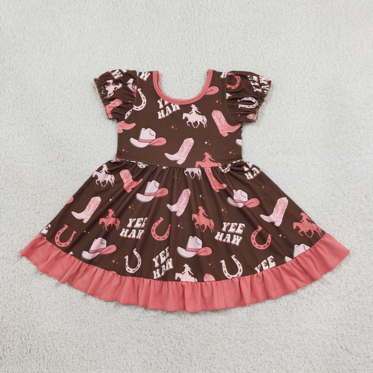 GSD0748 Baby Girls Horse Rodeos Boots Western Ruffle Knee Length Dress