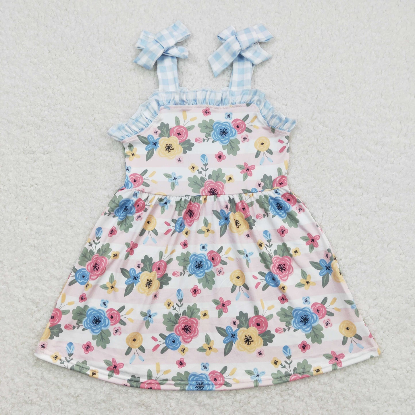 Sibling Baby Girls Straps Leopard Flowers Plaid Ruffle Knee Length Dresses