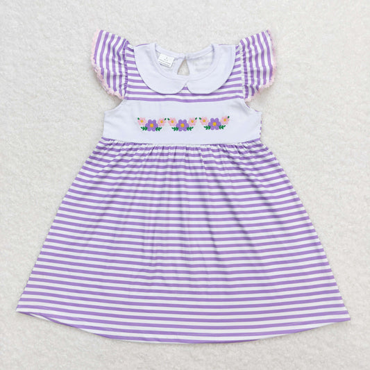 GSD0836 baby girl clothes embroidery purple flowers print girl summer dress