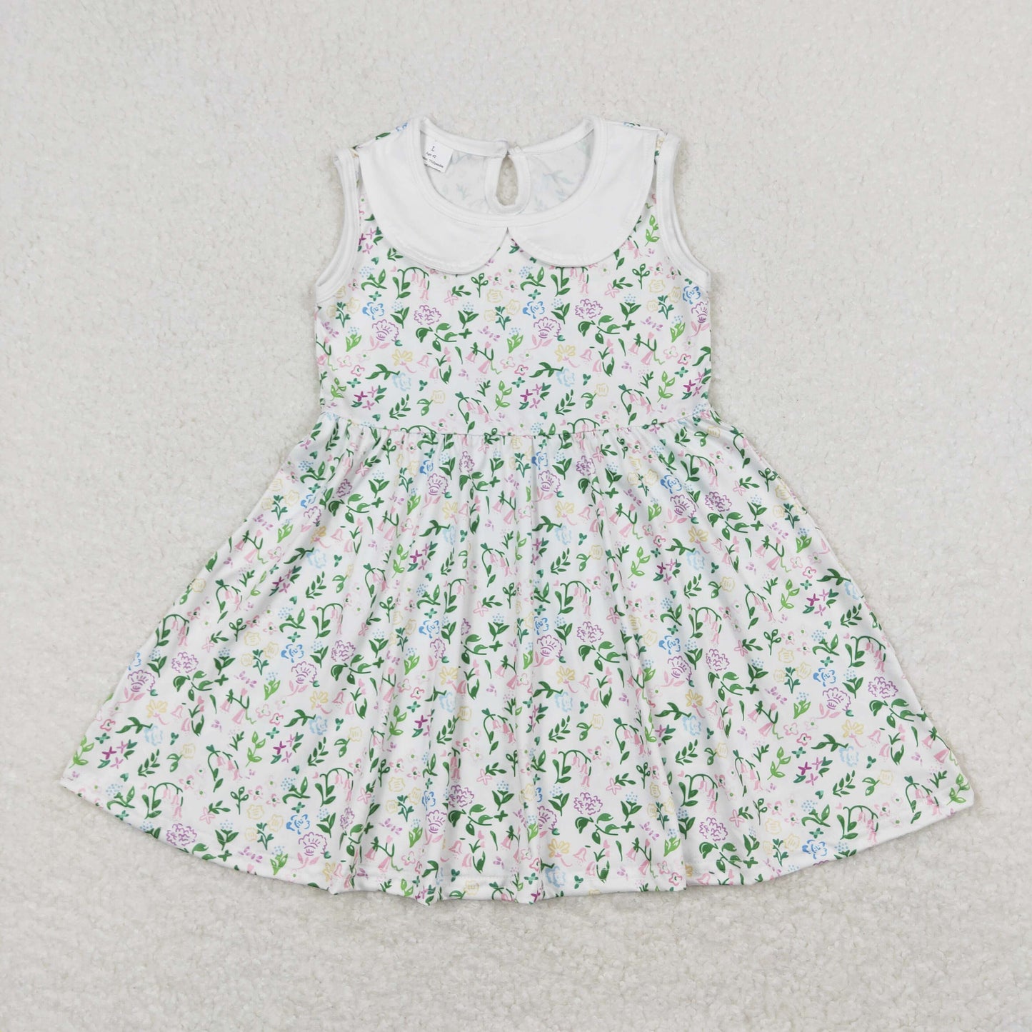 Sibling Baby Girls Flowers Plaid Button Pockets Ruffle Knee Length Dresses