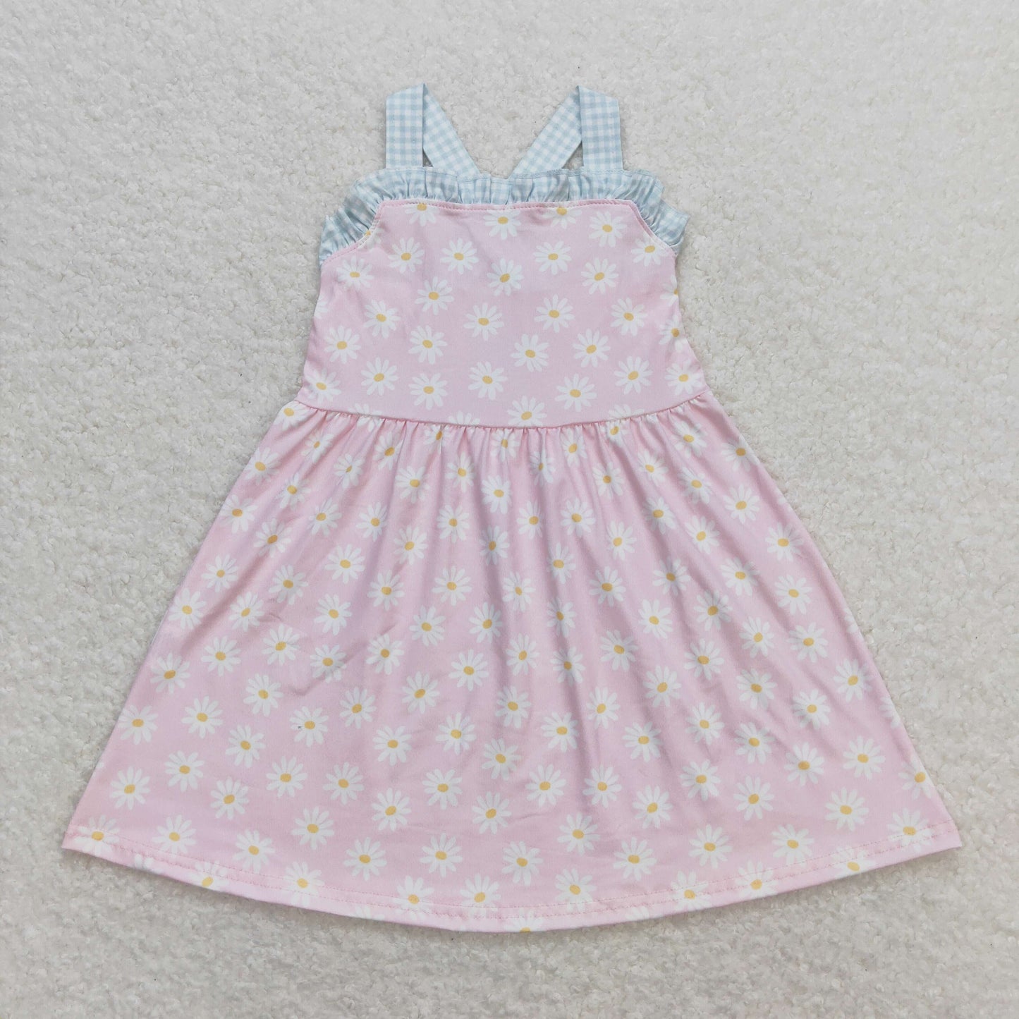 Sibling Baby Girls Bows Strap Button Pockets Floral Plaid Ruffle Knee Length Dresses