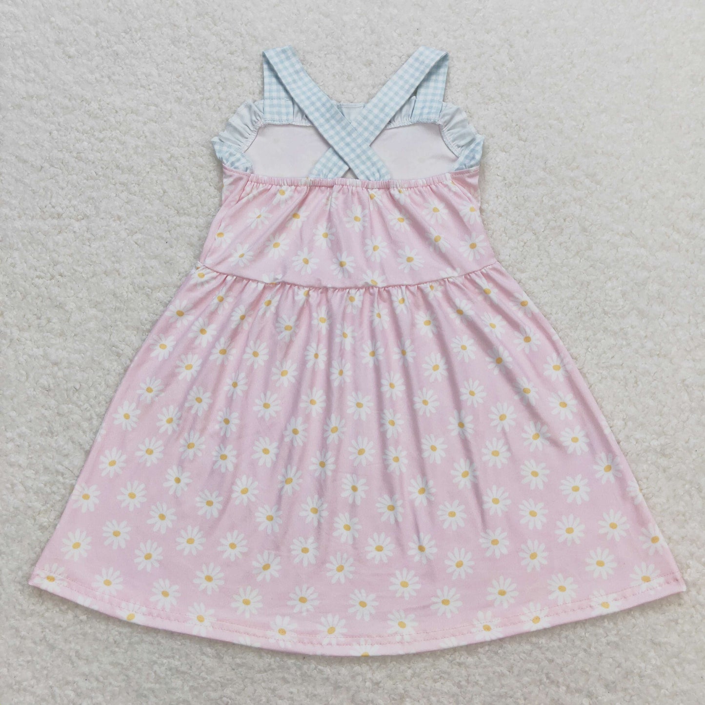 Sibling Baby Girls Bows Strap Button Pockets Floral Plaid Ruffle Knee Length Dresses