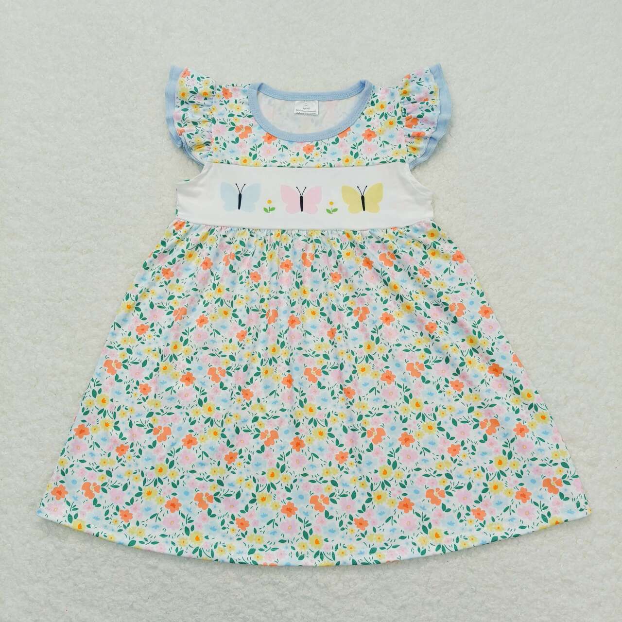 Sibling Baby Girls Flowers Plaid Flutter Sleeve Ruffle Knee Length Dresses