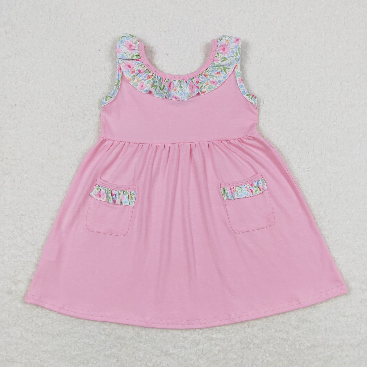 Sibling Baby Girls Sleeveless Bows Flowers Stripes Ruffle Knee Length Dresses