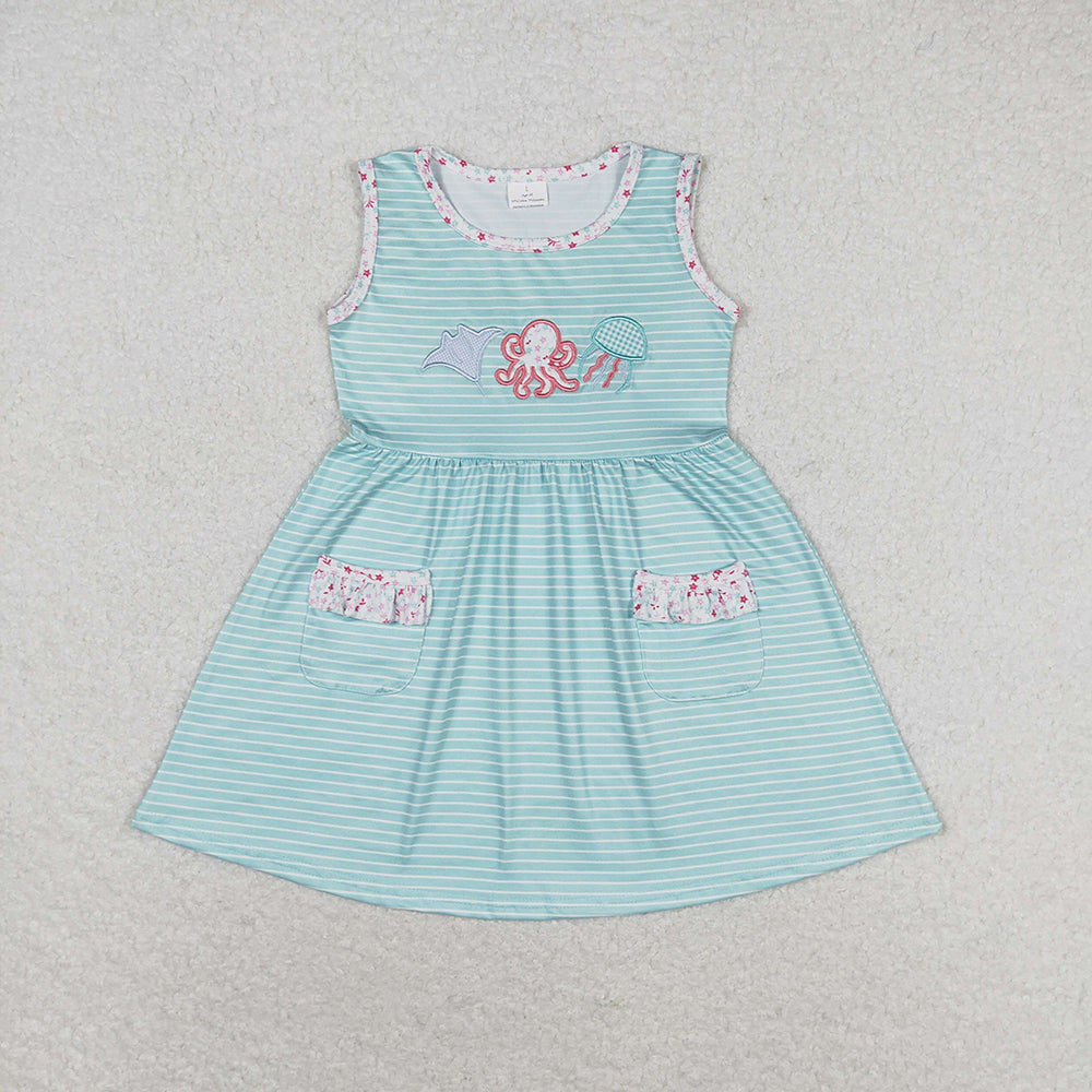 GSD0963  toddler girl clothes embroidery sea animals summer dresses