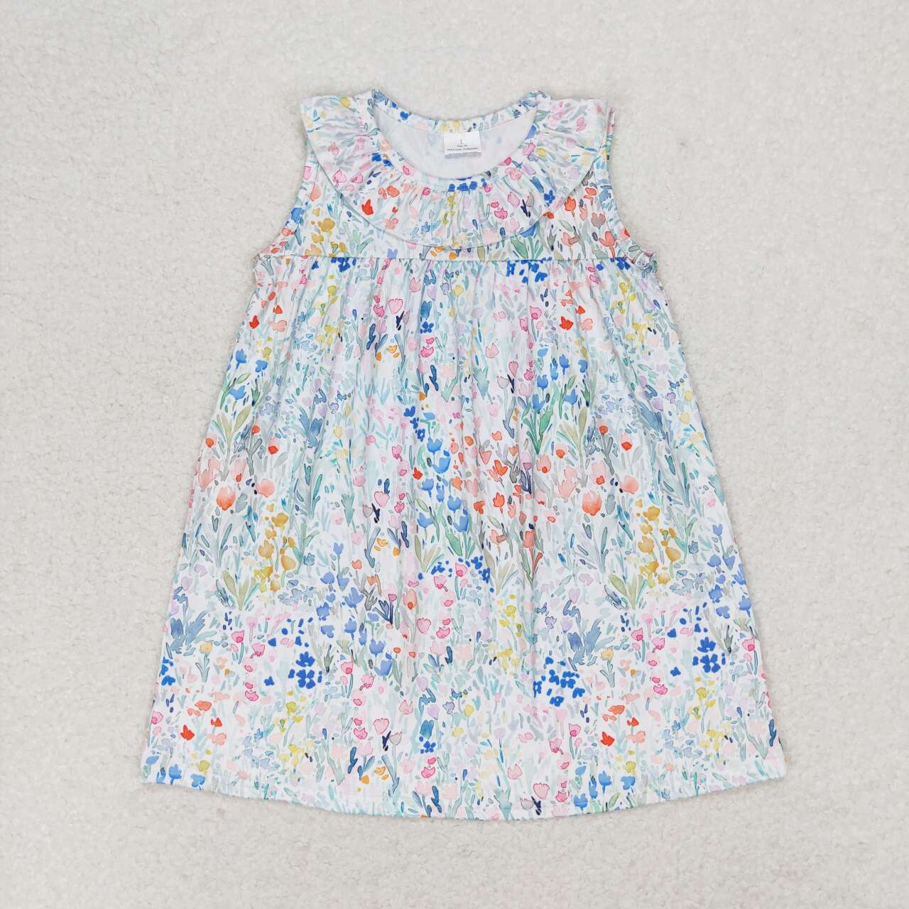 Sibling Baby Girls Sleeveless Flowers Pockets Ruffle Knee Length Dresses