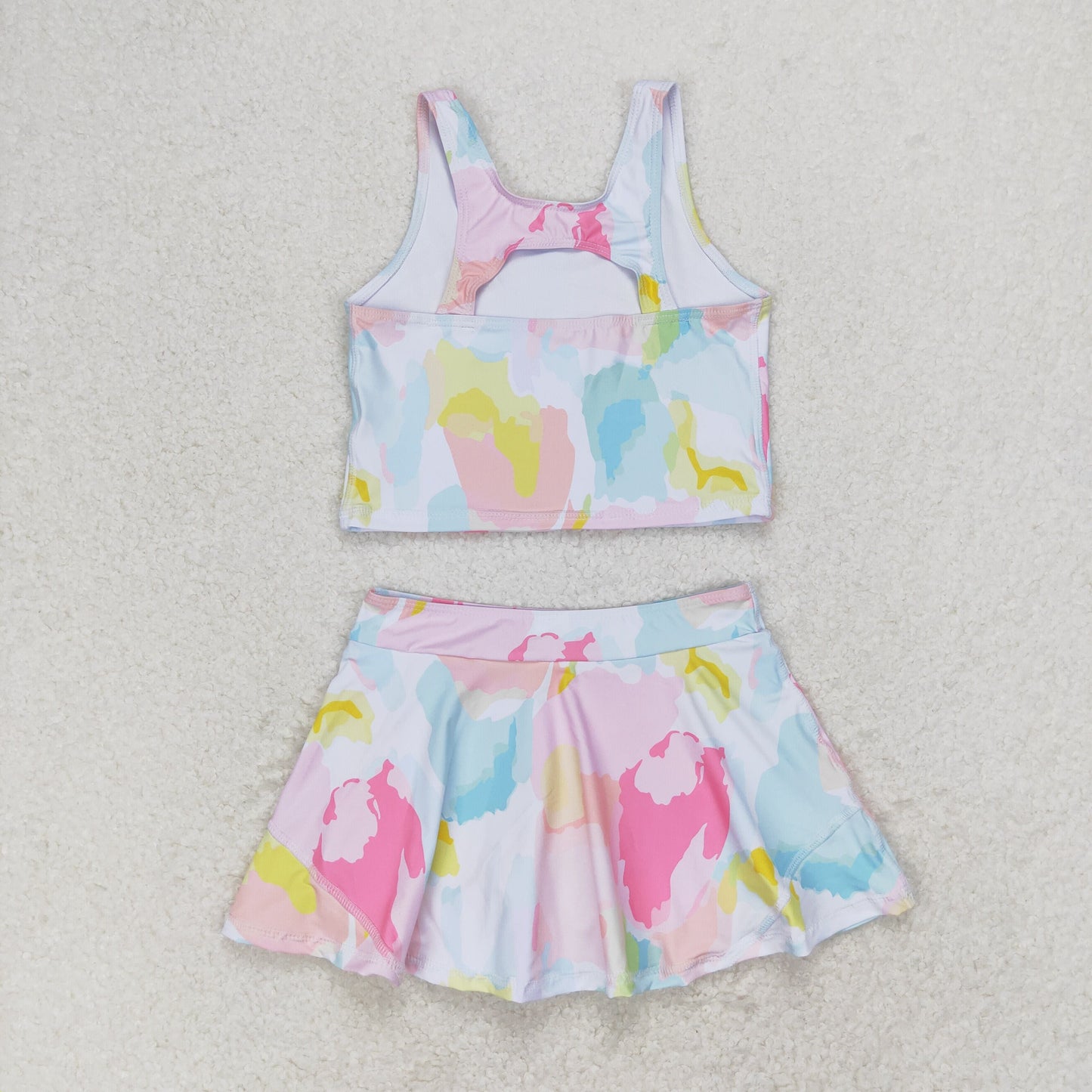 Sibling Baby Girls Colorful Tie Dye Floral Top Short Skirts Active Wear Summer Clothes Sets