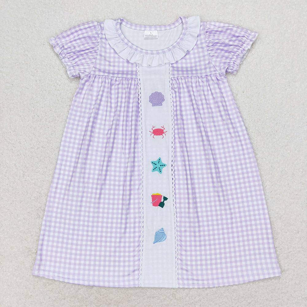 GSD1021  toddler girl clothes embroidery seashells summer dresses