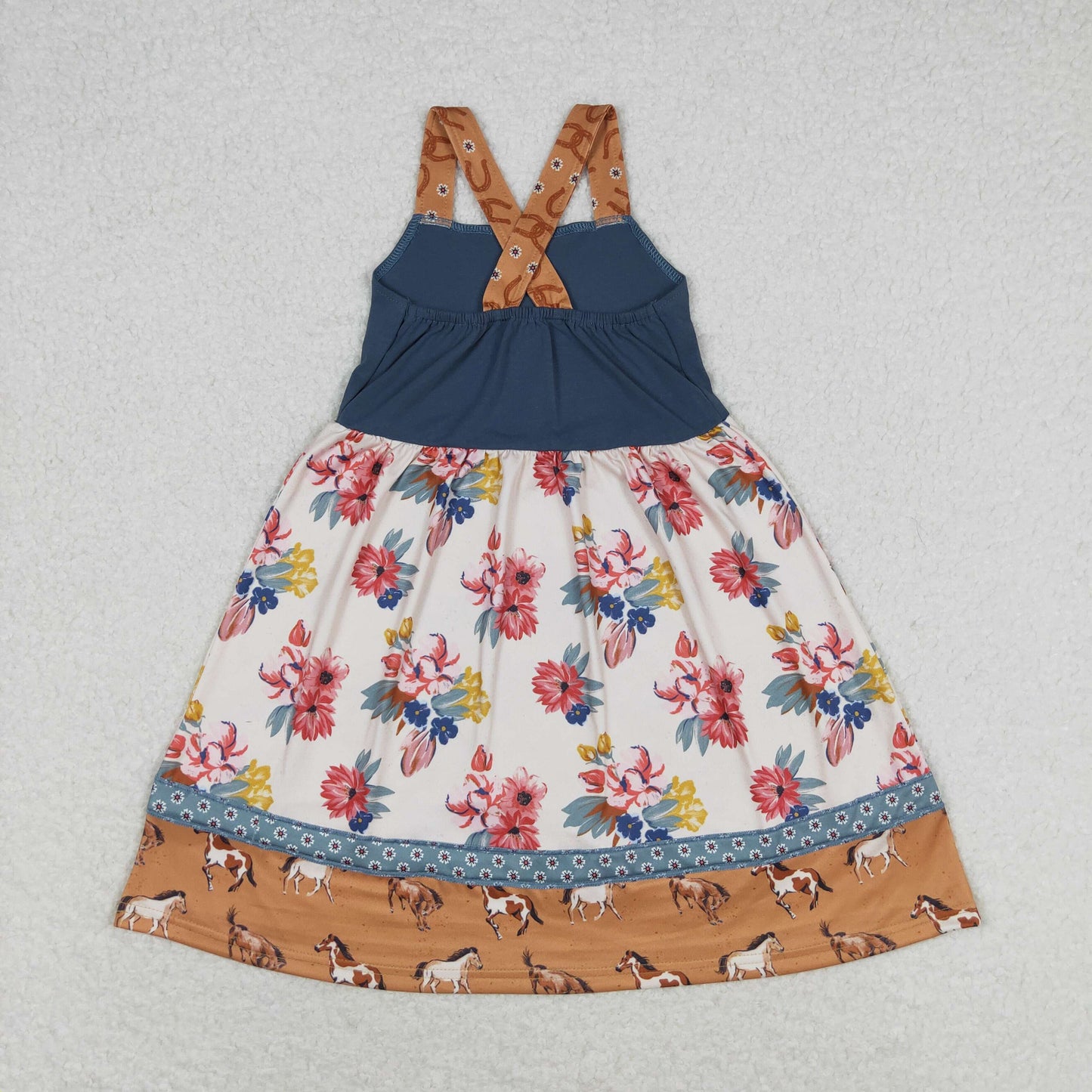 Sibling Baby Girls Bows Strap Button Pockets Floral Plaid Ruffle Knee Length Dresses