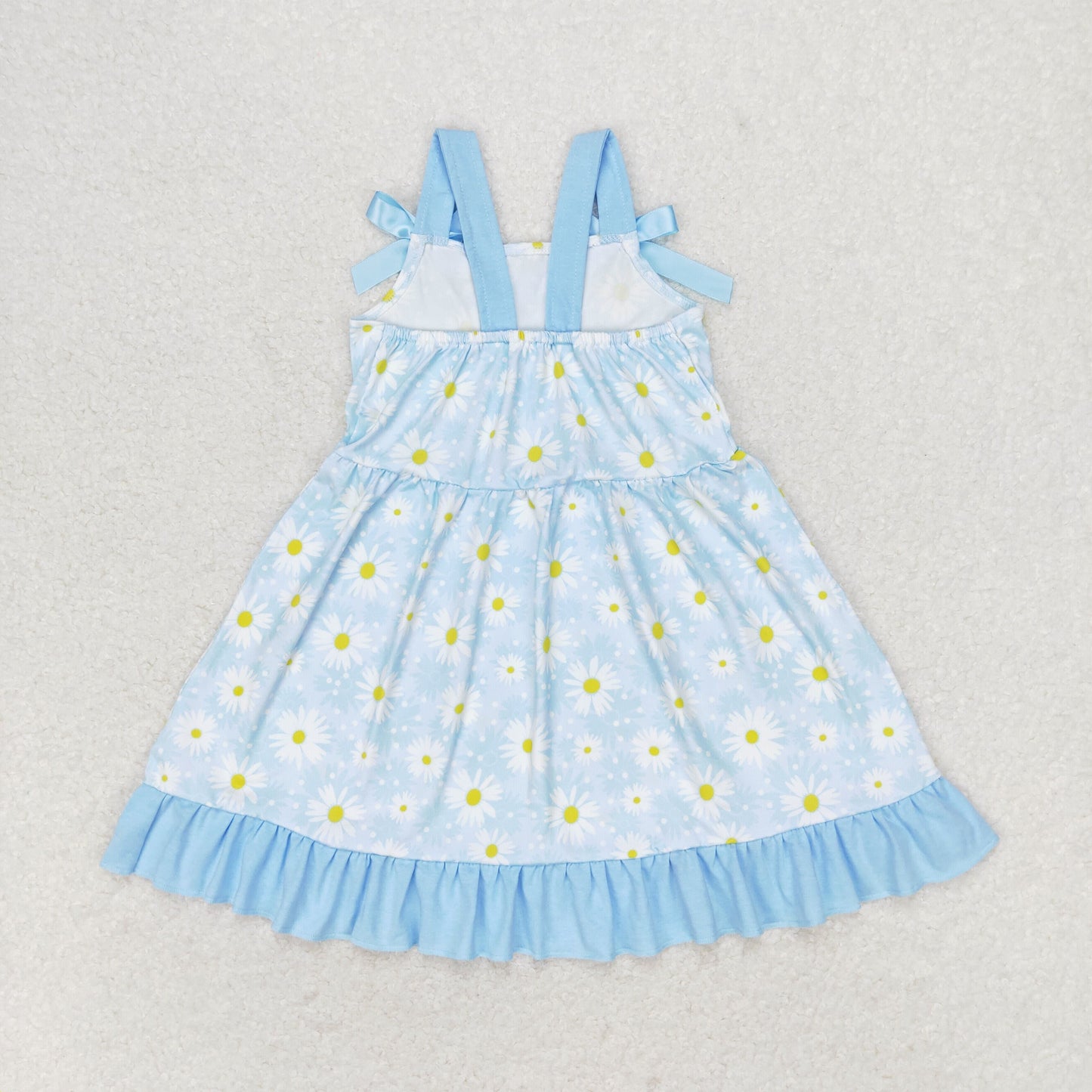 Sibling Baby Girls Bows Strap Button Pockets Floral Plaid Ruffle Knee Length Dresses