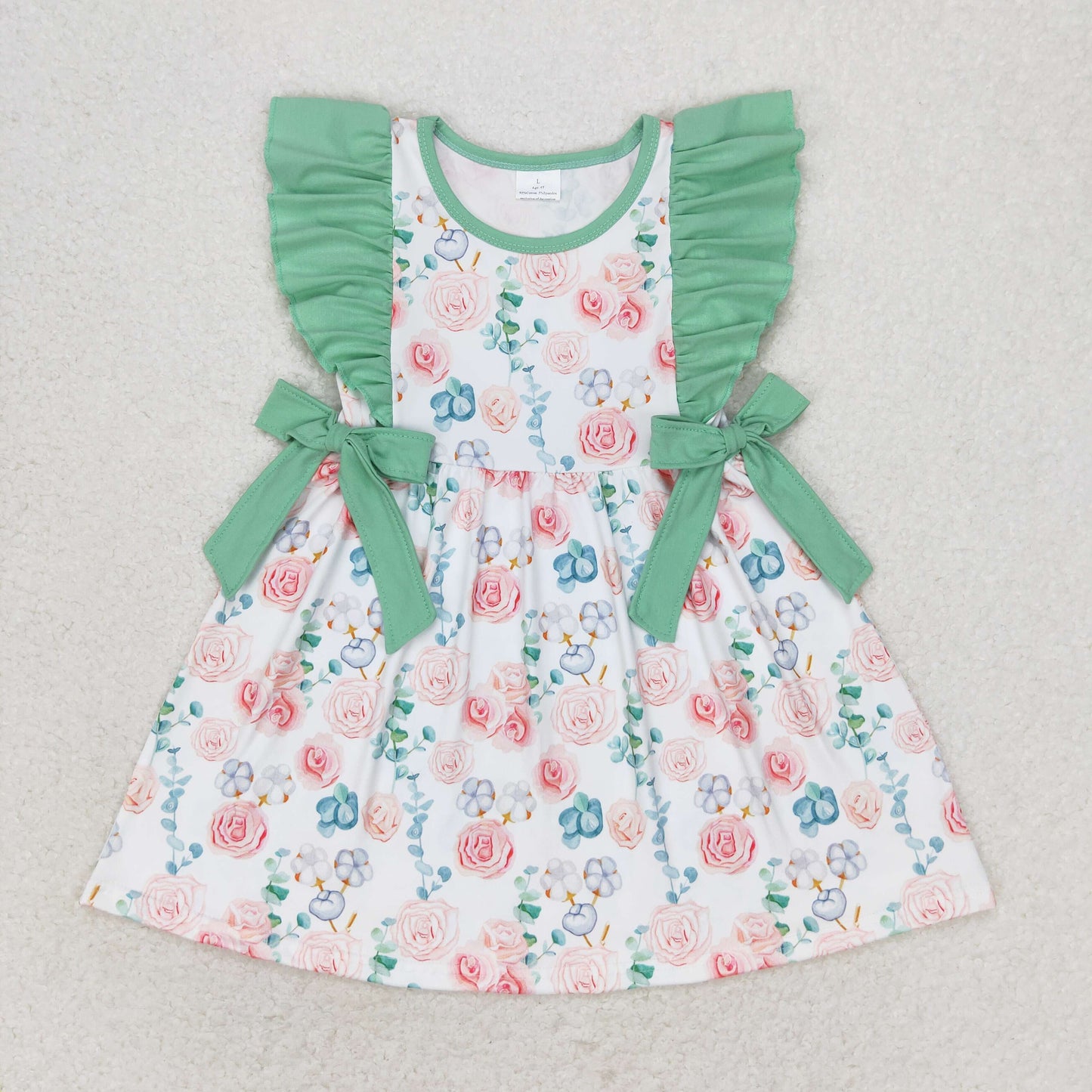 Sibling Baby Girls Sleeveless Flutter Sleeve Bows Flowers Plaid Knee Length Dresses