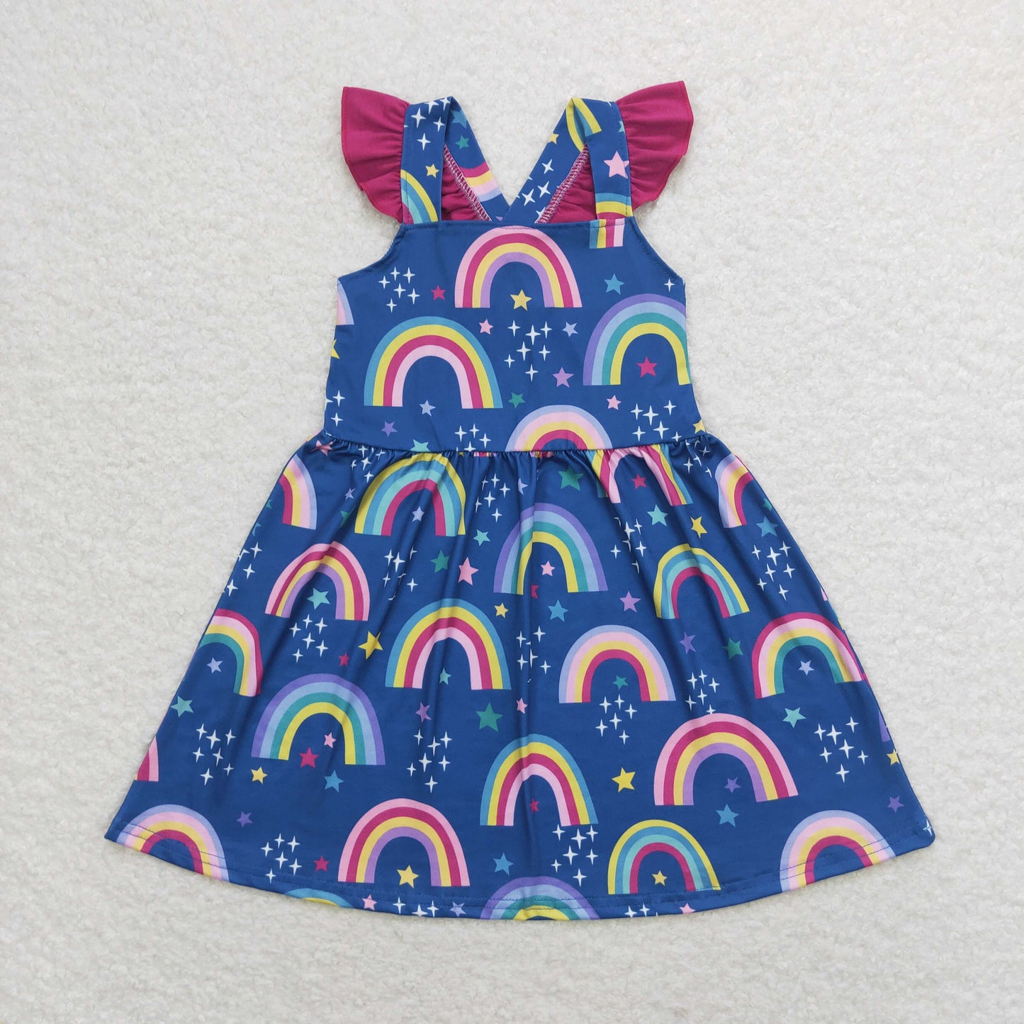 Sibling Baby Girls Flowers Plaid Button Pockets Ruffle Knee Length Dresses