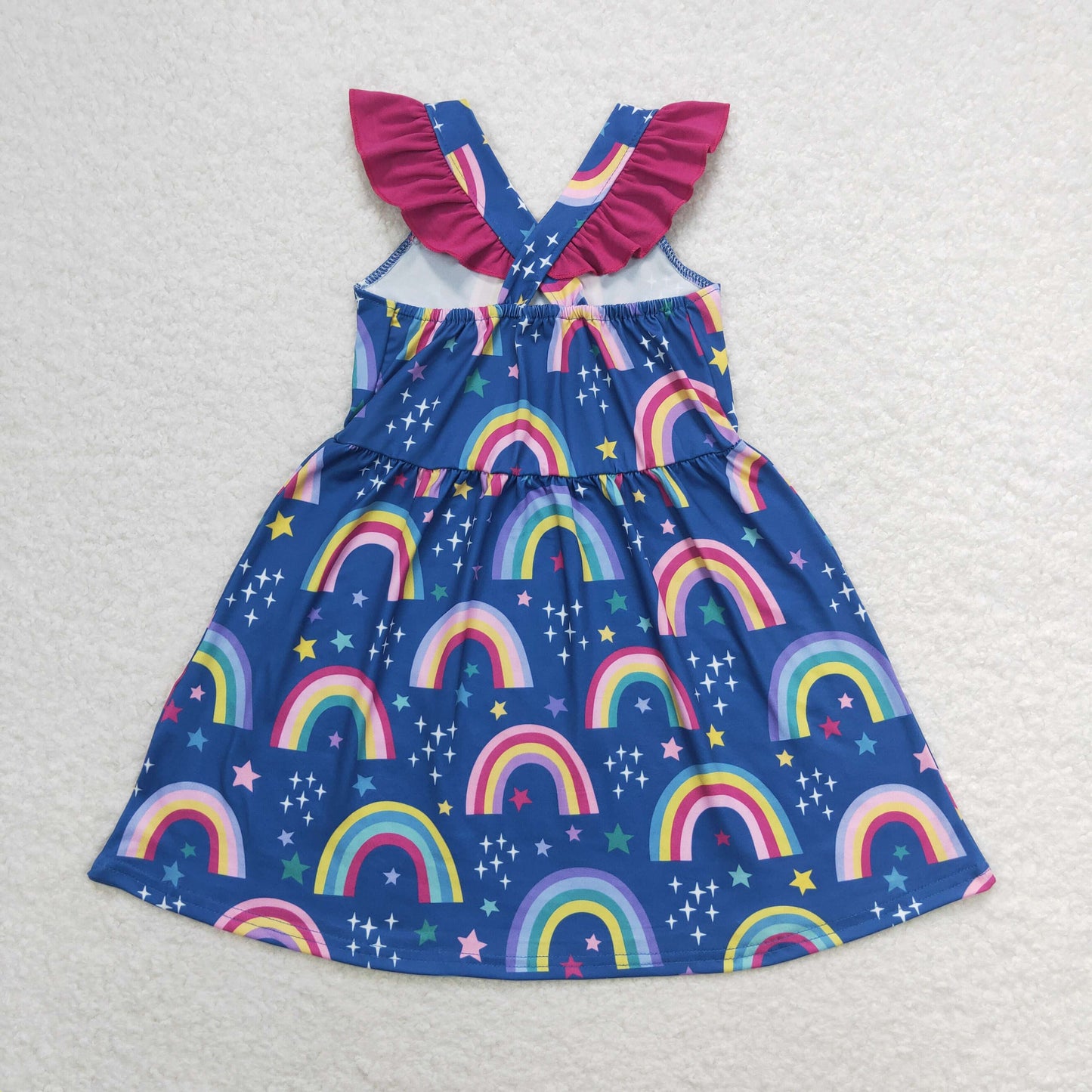 Sibling Baby Girls Colorful Rainbows Stars Plaid Knee Length Dresses